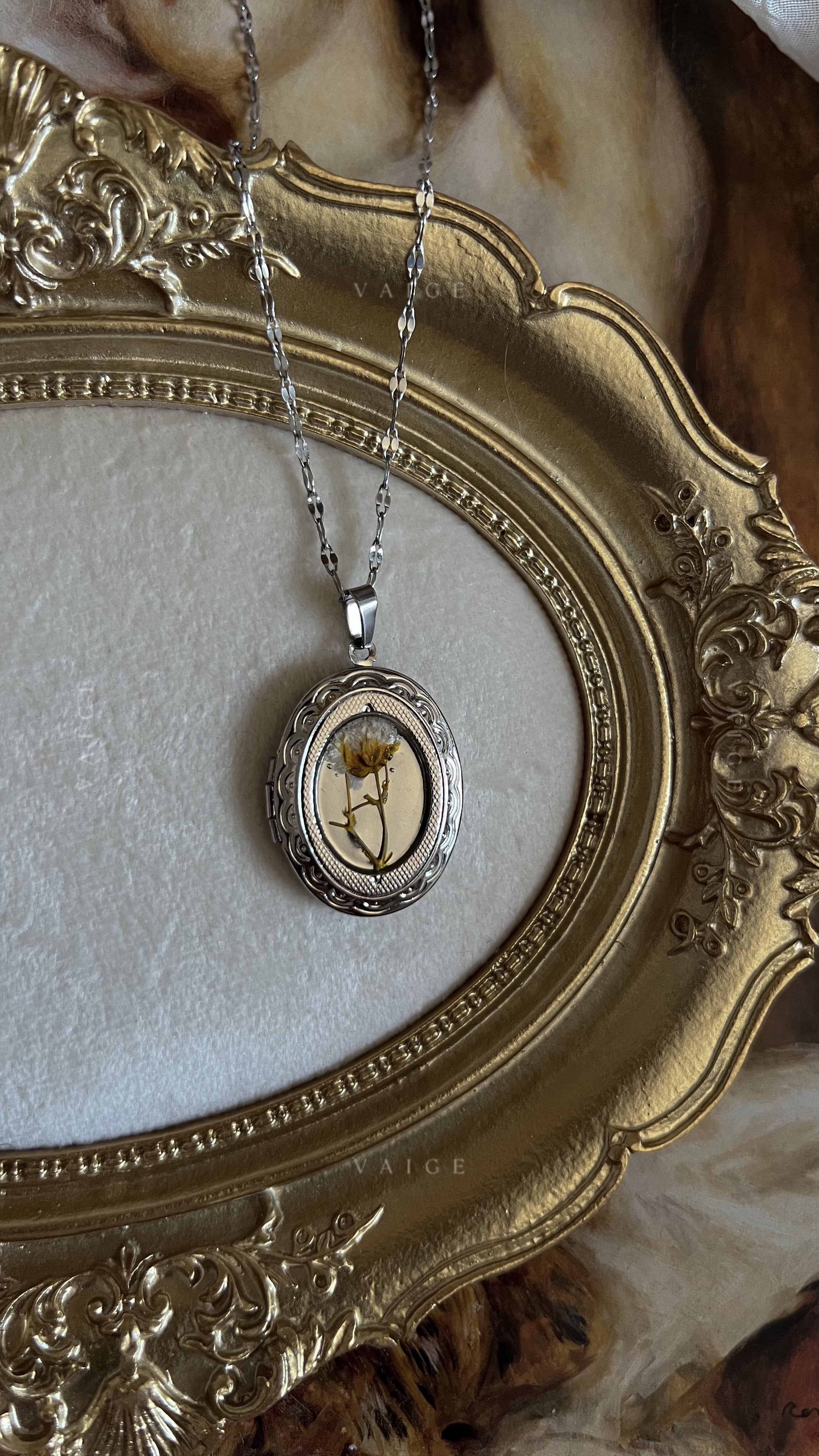 Flower locket necklace collection silver